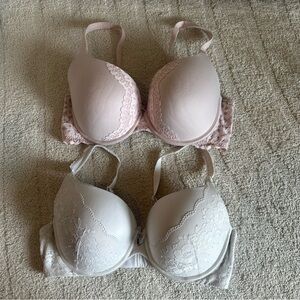 Victoria’s Secret Women’s Bra Bundle Set of 2 Lace Pink White Perfect Shape